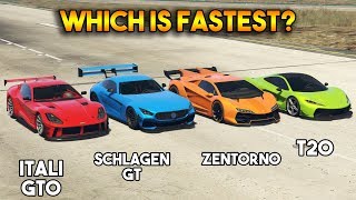 GTA 5 ONLINE  SCHLAGEN GT VS ITALI GTO VS T20 VS ZENTORNO WHICH IS FASTEST [upl. by Itida]