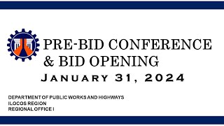 Procurement Livestream for DPWH RO I on January 31 2024 PreBid Conference amp Bid Opening [upl. by Ynots]