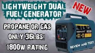 NEW LIGHTWEIGHT 36lb DUAL FUEL GENERATOR PROPANE  GAS 1800W RATED HEOMAITO HMT2200iD  RV CAMPING [upl. by Nora]