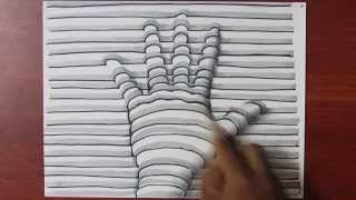 How to Draw a 3D Hand with Lines on Paper  Easy Trick Art [upl. by Kcirddec]