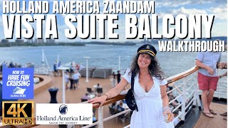 Holland America ZAANDAM VISTA SUITE Balcony Room Walkthrough in 4K [upl. by Llemor608]