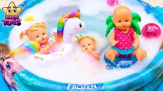 FIESTA DE LA ESPUMA en la Piscina de las Bebés Nenuco HERMANITAS TRAVIESAS y CUCA Jacuzzi de Frozen [upl. by Mikah]