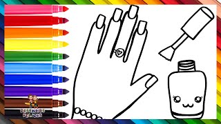 Desenhar e Colorir uma Mão com Esmalte de Unha Arco Íris 💅🌈 Desenhos para Crianças [upl. by Anilas]