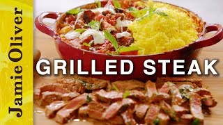 Herby Grilled Steak  Jamie Oliver  15 Minute Meals [upl. by Bowden]