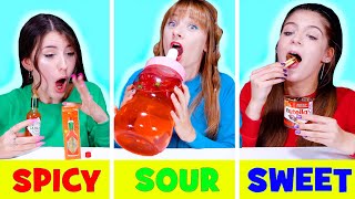 SPICY VS SWEET VS SOUR FOOD CHALLENGE  ASMR EATING By LiLiBu [upl. by Cotsen158]