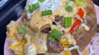 MESSY LOADED BAKED POTATO My little sister cooks for me everyday [upl. by Mears]