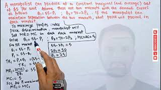 price discrimination in monopoly finding equilibrium prices in two markets for a monopolist [upl. by Ahser]