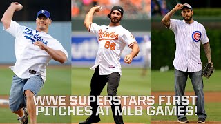 WWE Superstars first pitches Ft John Cena Seth Rollins LA Knight amp more [upl. by Oirevlis]