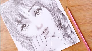 Pencil sketch  How to draw Cute Girl Face  step by step  Drawing Tutorial for beginners [upl. by Toinette]