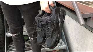 Nike Air Max 90 GS Black Mesh UNBOXING Video 833418001  Sneakersenzo [upl. by Barret865]