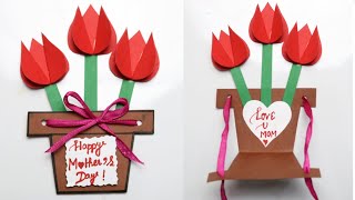 Handmade Mothers Day Card Easy Flower Pot Mothers day Card For Kids Paper Craft for Mothers day [upl. by Sholley417]