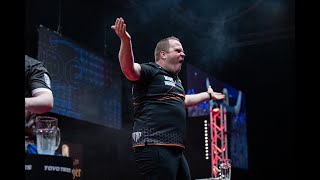 Dirk FALLS OVER during crazy walkon 🤣  2023 Dutch Darts Championship [upl. by Elac]