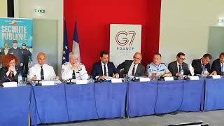 Christophe Castaner planche sur la sécurité du G7 à Biarritz [upl. by Akerdnuhs9]