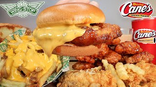 WINGSTOP ASMR MUKBANG NEW MAPLE SRIRACHA CHICKEN RAISING CANES CHICKEN TENDERS WITH CHEESE [upl. by Yulma]