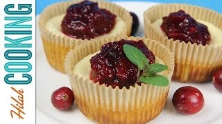 How to Make Mini Cheesecakes with Cranberry Sauce  Hilah Cooking [upl. by Nej]