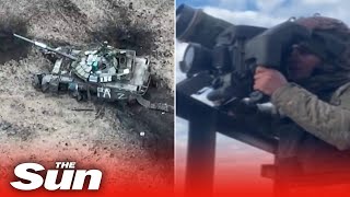 Ukrainian marines destroy Russian tank using javelin missile in Donetsk [upl. by Brion653]