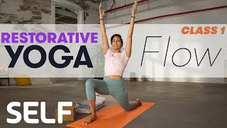 Restorative Yoga Beginner Foundations Flow  Class 1  Sweat With SELF [upl. by Aicat454]