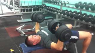 50KG 110lbs per hand dumbbell bench press 8 Reps First time no spot [upl. by Hedberg]