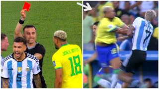 Joelinton red card for pushing De Paul in Brazil World cup qualifier vs Argentina [upl. by Farlee]