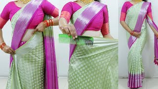 How to wear banarasi silk saree perfectly  Saree draping with comb trick  Wedding sari draping [upl. by Eimam965]