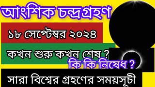 আংশিক চন্দ্রগ্রহণ কবে কোথায় কোথায় দৃশ্যমান এ গ্রহণ কি কি নিষেধ আছে  chandra grahan 2024 [upl. by Cy]