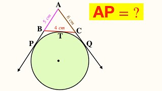 Find Length of Tangent AP  AP AQ amp BC are tangents to Circle  AB  5 AC  6 amp BC  4  Geometry [upl. by Kellsie]