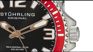 Stuhrling Original Mens 395 33TT11 Aquadiver Regatta Champion Quartz Watch with Red Bezel [upl. by Sello155]