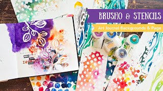 Fun Technique with Stencils amp Brushos 👉 Mixed Media Backgrounds amp Art Journal Tutorial [upl. by Hortense]