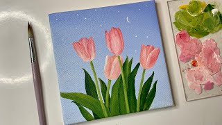 Acrylic painting tulip flowersacrylic painting tutorialacrylic painting for beginners tutorial [upl. by Anirtep17]