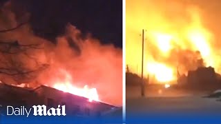 Moscow burns Oil refinery sets alight and St Petersburg is hit in latest sabotage attacks on Russia [upl. by Orvah]