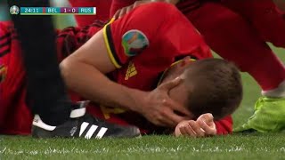 Timothy Castagne Head injury Vs Russia 😰 [upl. by Krongold]