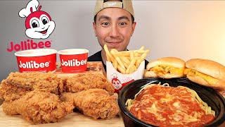 EATING JOLLIBEE JOLLY SPAGHETTI CHEESEBURGER SPICY FRIED CHICKEN MUKBANG ASMR [upl. by Pudens515]