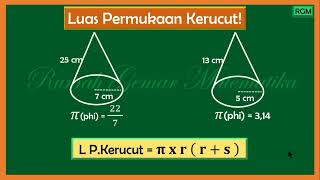 MENGHITUNG LUAS PERMUKAAN KERUCUT luaspermukaan kerucut [upl. by Dwan]