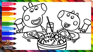 Desenhar e Colorir Peppa Pig e George Pig Comendo Pizza 🐷🍕🌈 Desenhos para Crianças [upl. by Lledualc]