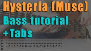 Muse  Hysteria  BASS TUTORIAL Play Along Tabs [upl. by Ylen]