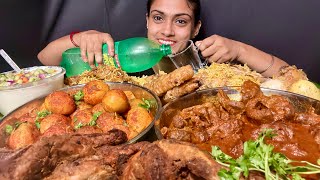 Hyderabadi Chicken Biryani Gizard Curry Egg Masala Tandoori Chicken Tangdi Fish Pakora Raita Eating [upl. by Irmine]