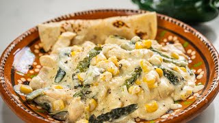 RAJAS POBLANAS CON POLLO Roasted Poblano Peppers in a Cream Sauce with ChickenEasy Recipe [upl. by Odnumde]