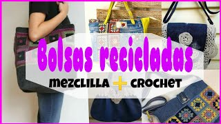 Bolsas de mezclilla recicladas decoradas con crochet y un plus al final [upl. by Dominica176]