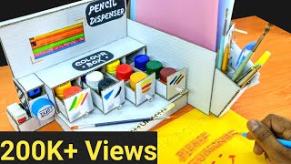 How to make pencil sharpener dispenser machine from cardboarddiy drawing desktop organizer tutorial [upl. by Kisor]