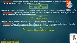 comment calculer léquivalent gramme dun acide dune base et dun sel [upl. by Eachern]