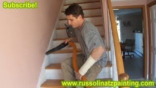 DIY Refinish amp Paint Hardwood Stairs that were Carpeted Stained Varnished Part 4 prime stringer [upl. by Aicelaf]