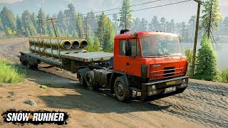 TATA TRUCK TRANSPORTING HEAVY PIPE IN SNOWRUNNER [upl. by Ahsien]