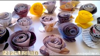 Flores enrolladas de papel con revistas  Paper Flower [upl. by Airdnax629]