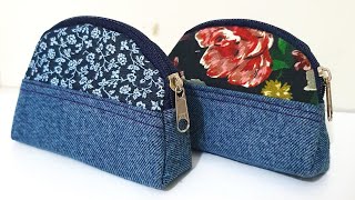 Monedero Curvo con Tela Estampada y Jeans Reciclados Tutorial de Confección [upl. by Attenaz]