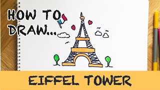 How to draw the Eiffel Tower  easy drawing ideas for kids and beginners cartoon drawing style [upl. by Ruyle248]