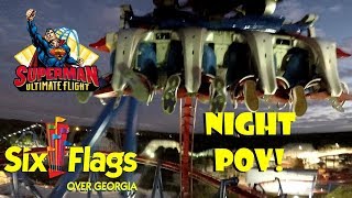 Superman Ultimate Flight Six Flags Over Georgia Night POV During Fright Fest [upl. by Aizti]