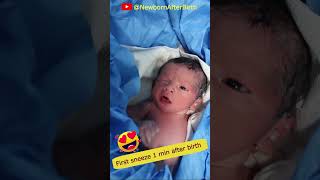 A cute newborn babys first sneeze seconds after birth 😍❤️ viralbaby cute [upl. by Chud81]