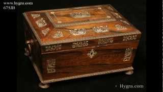 Antique rosewood box of architectural shape with mother of pearl inlay Circa1825 [upl. by Yaras38]