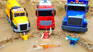 Play with Toy Fire truck Excavator Dump truck  Build bridges with excavators construction vehicles [upl. by Funk359]