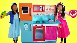 Wendy amp Emma Pretend Play w Giant Kitchen Cooking Toy Compilation [upl. by Aicatan284]